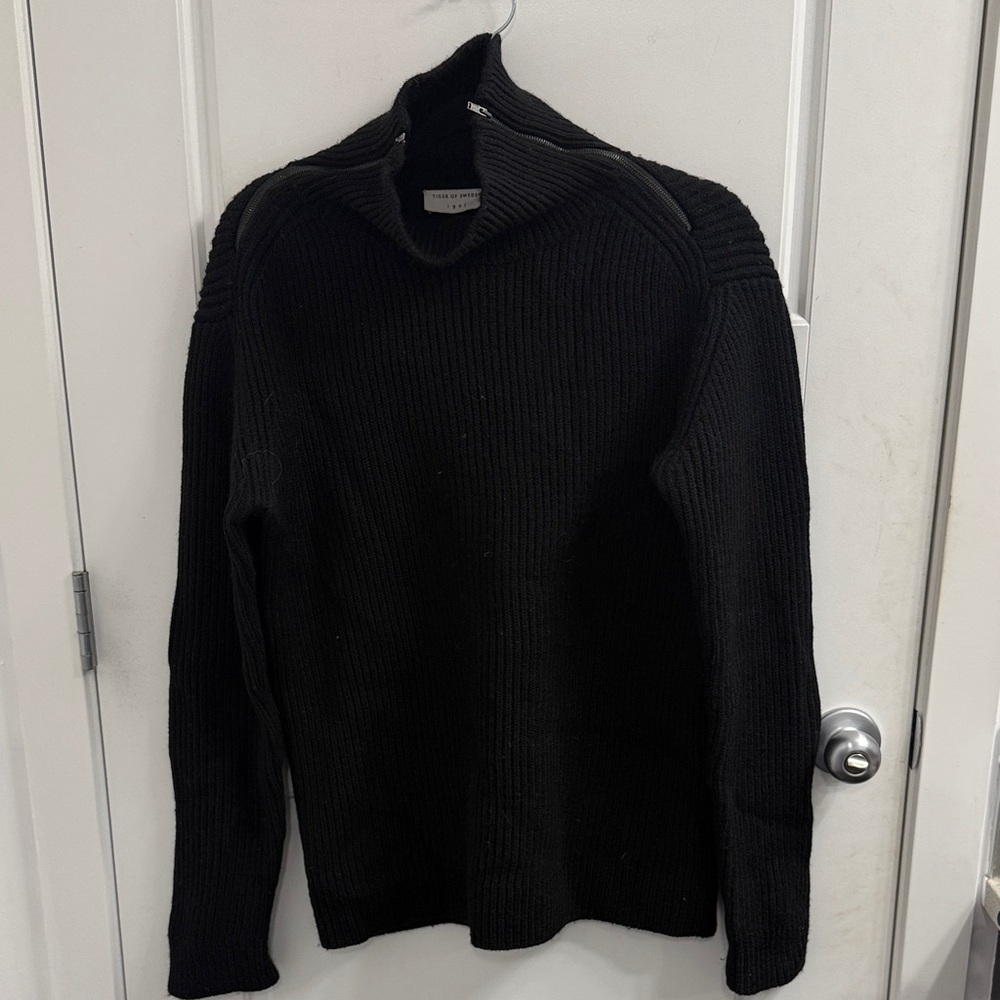 Tiger of Sweden Size Medium 100% merino‎ wool cowl neck sweater zip detail